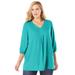 Plus Size Women's Three-Quarter Sleeve Pleat-Front Tunic by Woman Within in Azure (Size 14/16)