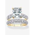 Women's Yellow Gold-Plated Emerald Cut Bridal Ring Set Cubic Zirconia by PalmBeach Jewelry in Yellow Gold (Size 5)