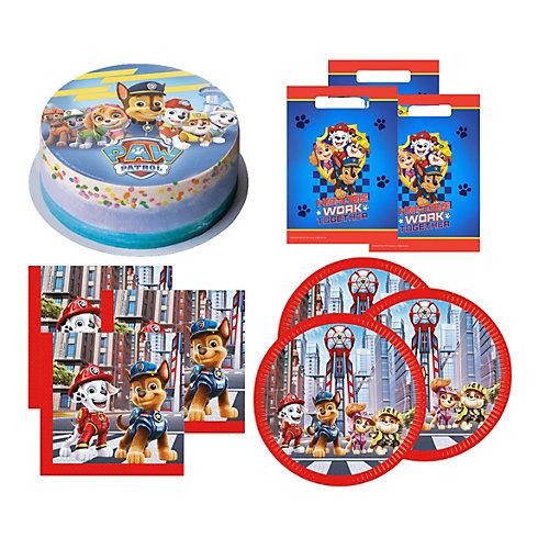 Paw Patrol Tischdeko + Tortendeko Set, Tortenaufleger, Servietten, Girlande, Teller, Partytüten, Geburtstag Mottoparty Deko Cake Topper mehrfarbig