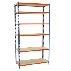 PROREGAL Schwerlastregal GIANT MULI | HxBxT 250x80x30cm | 6 Fachböden | Fachlast 150kg | Blau-Orange | Lagerregal Werkstattregal Image