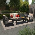 Highwood USA Bespoke Deep Seating Loveseat, Set Of Chairs & Conversation Plastic in Black/Brown | Outdoor Furniture | Wayfair AD-DSLS07-DN-BKE