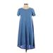 Lularoe Casual Dress - High/Low Crew Neck Short sleeves: Blue Dresses - Women's Size 2X-Small