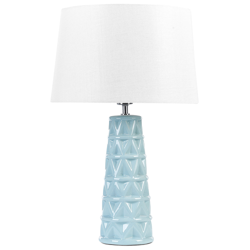 Tischlampe Blau Keramik Glänzend Leinen Nachttischlampe Schreibtischleuchte Modernes Design