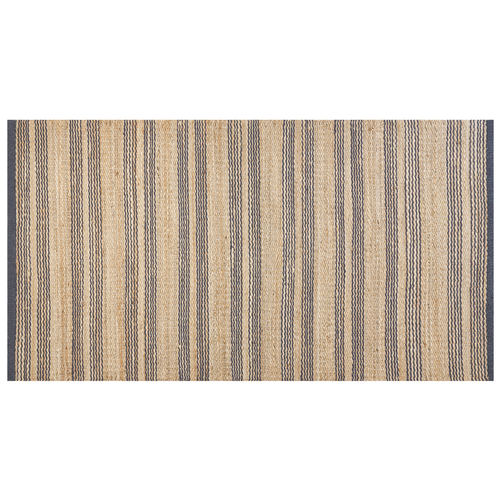 Teppich Beige / Grau Jute 80 x 150 cm Rechteckig Läufer Streifenmuster Natürlich Handgewebt Boho Fußbodenheizug Geeignet Wohnzimmer Flur Diele