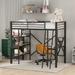Twin Size Metal Loft Bed with Shelves and Desk, Black