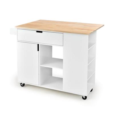 Costway Drop-Leaf Kitchen Island with Rubber Wood Top-White