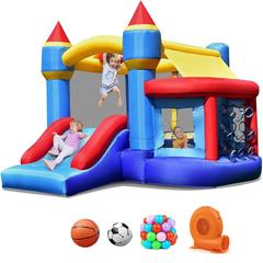 Gymax Inflatable Bounce House Castle Slide Bouncer Kids Basketball