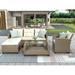 4 Pieces Outdoor Sectional Sofa Set Patio Wicker Conversation Set with Glass Coffee Table Cushioned PE Rattan Furniture Set for Backyard Poolside Garden Deck Beige D6257