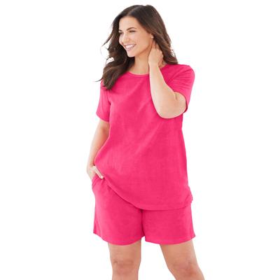 Plus Size Women's Two-Piece French Terry Sleep Set by Dreams & Co. in Pink Burst (Size L)