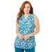 Plus Size Women's Twist Front Knit Tank by The London Collection in Deep Teal Brushed Tribal (Size M)