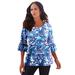 Plus Size Women's Bell-Sleeve Ultimate Tee by Roaman's in Ocean Tropical Leaves (Size 22/24) Shirt