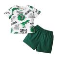 KIMI BEAR Toddler Boys Outfits 2T Toddler Boy Spring Summer Outfits 3T Toddler Boy Cool Dinosaur Prints Short Sleeve Tops + Cozy Shorts 2PCS Set Green