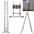 5M / 2.5M+ 2.5M Foldable Ladders A Frame Telescopic Stainless steel Extendable Extension 16 Steps150kg Max. Capacity Multipurpose Climb Ladder Portable Loft Attic for Business Home Work DIY Builder