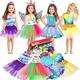 vamei Princess Costumes for Girls Dress up Trunk Princess Set with Unicorn Mermaid Tutu Dresses Sequin Skirts Wing Headband Crown Wand Princess Fancy Dress for Kids Girls Ages 3 4 5 6 Years