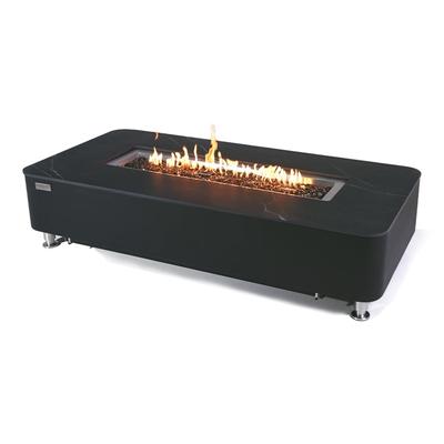 Elementi Plus Valencia Outdoor Fire Pit Table Concrete Rectangular 60000 BTU - 62 x 30 inches with Lid, Fire Glass, and Cover