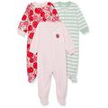 Amazon Essentials Unisex Baby Schlaf- und Spielanzug aus Mikrofleece mit Füßen und Reißverschluss Vorne, 3er-Pack, Rosa/Floral, 0-3 Monate