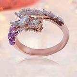 GXFCAI Unique Style Female Dragon Animal Ring Rose Gold Engagement Banquet Retro Y6r0 Ring Wedding Ring Women s Attendance D8N2