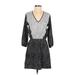 H&M Casual Dress - A-Line V Neck 3/4 sleeves: Black Color Block Dresses - Women's Size 2