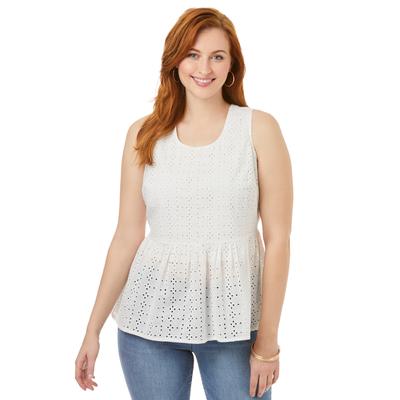 Plus Size Women's Eyelet Peplum Top by Jessica London in White (Size 18 W)