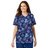 Plus Size Women's V-Neck Scrub Top by Comfort Choice in Evening Blue Floral (Size M)