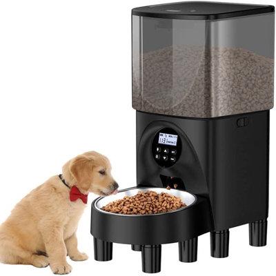 gearonic Pet Automatic Feeder Plastic (affordable option)/Metal/Stainless Steel (easy to clean) in Black, Size 15.4 H x 6.9 W x 6.9 D in | Wayfair