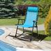 Arlmont & Co. Outdoor Myiesha Rocking Metal Chair in Blue/Black | 40 H x 25 W x 40 D in | Wayfair CBD2C45B387E46BE879AB1DDB4F67962