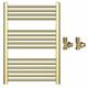 Myhomeware 500mm Wide Shiny Gold Heated Bathroom Towel Rail Radiator With Valves For Central Heating UK (With Angled Valves, 500 x 800 mm (h))