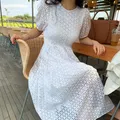 Robe Maxi d'été en dentelle pour femmes Sexy ajouré décontracté ample solide Chic coréen