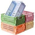 Trianu 5 Pack Mini Plastic Storage Basket for Shelf Organizing Stackable Containers for Home Kitchen Classroom Office Collapsible Crate Folding Storage Bin for Desk Organizer Bathroom(5.9x3.9x2.2 )