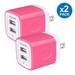 AILKIN USB Wall Charger USB Charger Block Adapter 2.1A/2PACK Dual Port Fast Charging Station Power Base Charger Block Plug for iPhone Wall Charger Rose