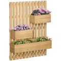 Outsunny Wall-mounted Wooden Garden Planters with Trellis, Drainage Holes and 3 Movable Planter Boxes, Wall Raised Garden Bed for Patio, Natural