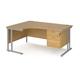 Office Desk | Left Hand Corner Desk 1600mm With Pedestal | Oak Top With Silver Frame | 1200mm Depth | Maestro 25 MC16ELP2SO