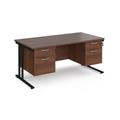 Office Desk | Rectangular Desk 1600mm With Double Pedestal | Walnut Top With Black Frame | 800mm Depth | Maestro 25 MC16P22KW