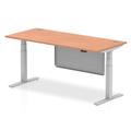 Air 1800 x 800mm Height Adjustable Desk Beech Top Cable Ports Silver Leg With Silver Steel Modesty Panel