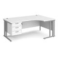 Office Desk | Right Hand Corner Desk 1800mm With Pedestal | White Top With Silver Frame | 1200mm Depth | Maestro 25 MCM18ERP3SWH
