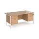 Office Desk | Rectangular Desk 1600mm With Double Pedestal | Beech Top With White Frame | 800mm Depth | Maestro 25 MH16P22WHB