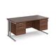 Office Desk | Rectangular Desk 1600mm With Double Pedestal | Walnut Top With Silver Frame | 800mm Depth | Maestro 25 MCM16P22SW