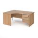 Office Desk | Left Hand Corner Desk 1600mm With Pedestal | Beech Top And Panel End Leg | 800mm Depth | Contract 25 CP16EL3-S-B