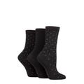 Ladies 3 Pair SOCKSHOP TORE 100% Recycled Pin Dot Cotton Socks Black 4-8 Ladies