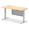Air 1600 x 800mm Height Adjustable Desk Maple Top Cable Ports Silver Leg With Silver Steel Modesty Panel