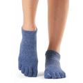 Ladies 1 Pair ToeSox Full Toe Organic Cotton Low Rise Yoga Socks Navy Blue M