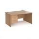 Office Desk | Right Hand Wave Desk 1400mm With Pedestal | Beech Top And Panel End Leg | Maestro 25 MP14WRP3B