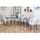 Hera Glass Dining Table Set With 4 Or 6 Luxury Chairs - Aria Stone Beige Chrome Black Legs