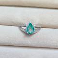 Green Sapphire Halo Ring Pear Cut Green Sterling Silver Wedding Teal Lab Grown