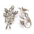 Two Vintage Marcasite Set Floral Design Brooches, 60S 70S Jewellery