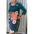 Fun Whimsical Upcycled Teal Patchwork Dress - Sz M