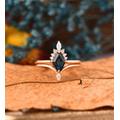 Natural London Blue Topaz Engagement Ring Set, Long Hexagon Shape Promise Ring, Bridal Anniversary Gift, Vintage Gemstone