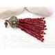 Ruby Red Jade Beaded Tassel, Gemstone Antique Bronze Birthstone Findings, Tassel Necklace, Turkish Jewelry