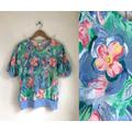 Vintage Floral Dolman Top | 80S Fine Flower Print Oversize Shirt Womens Size Small/Medium