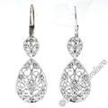 New 14K White Gold 0.10Ctw Round Brilliant Cut Prong Set Diamond Milgrain Open Lace Teardrop Dangle Earrings With Lever Back Closures